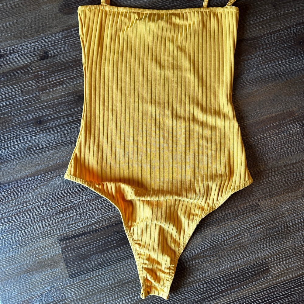 Yellow Ribbed Kids One Piece